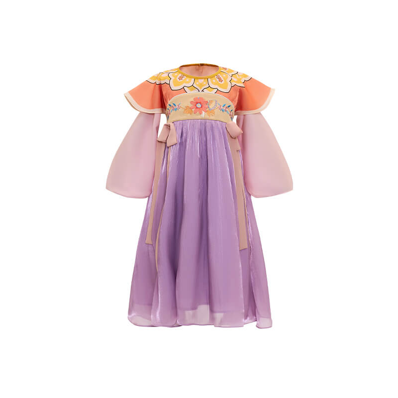 Bow Front Ruffle Trim Mesh Hanfu Dress-11-color-Pale Crimson -  NianYi, Chinese Traditional Clothing for Kids