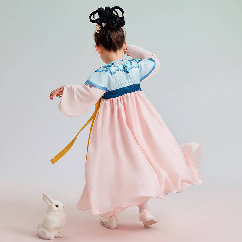 Bow Front Ruffle Trim Mesh Hanfu Dress-12 -  NianYi, Chinese Traditional Clothing for Kids