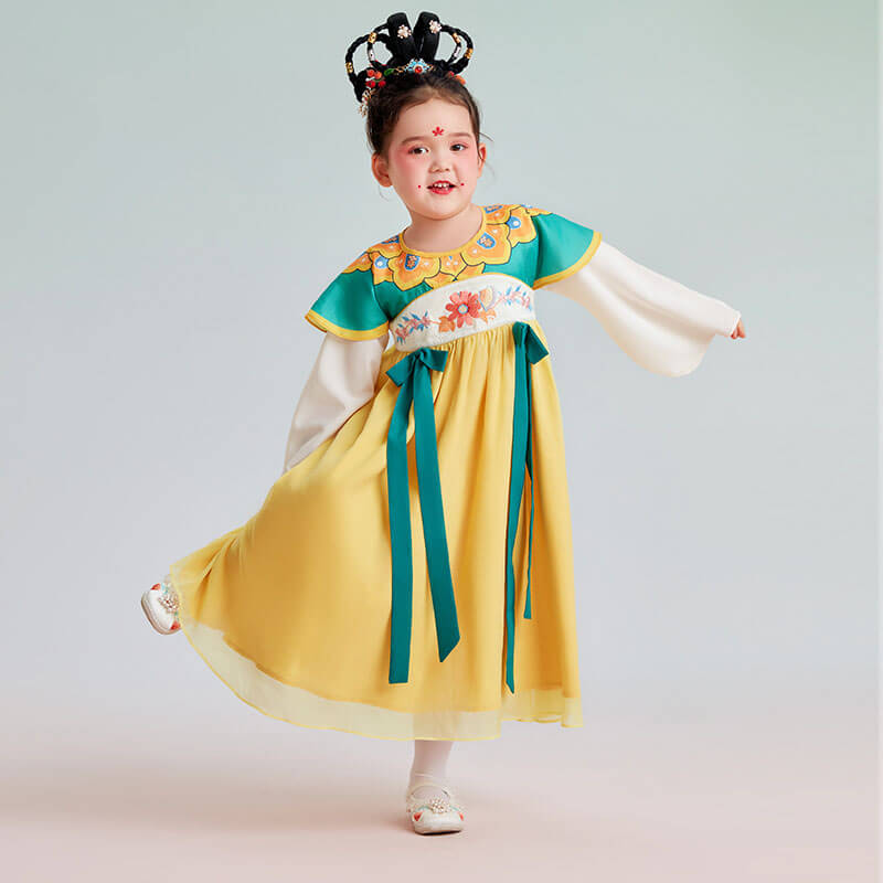Bow Front Ruffle Trim Mesh Hanfu Dress-1 -  NianYi, Chinese Traditional Clothing for Kids