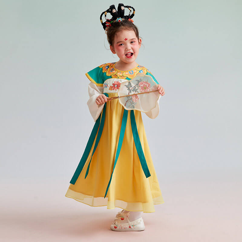 Bow Front Ruffle Trim Mesh Hanfu Dress-2 -  NianYi, Chinese Traditional Clothing for Kids