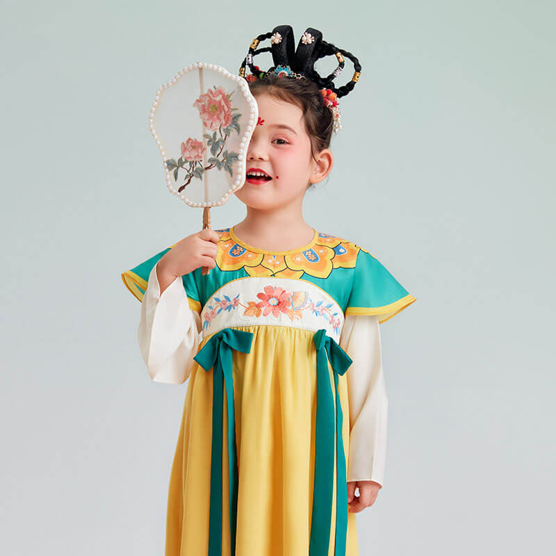Bow Front Ruffle Trim Mesh Hanfu Dress-3 -  NianYi, Chinese Traditional Clothing for Kids