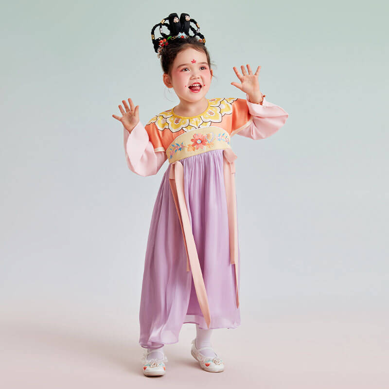 Bow Front Ruffle Trim Mesh Hanfu Dress-6 -  NianYi, Chinese Traditional Clothing for Kids