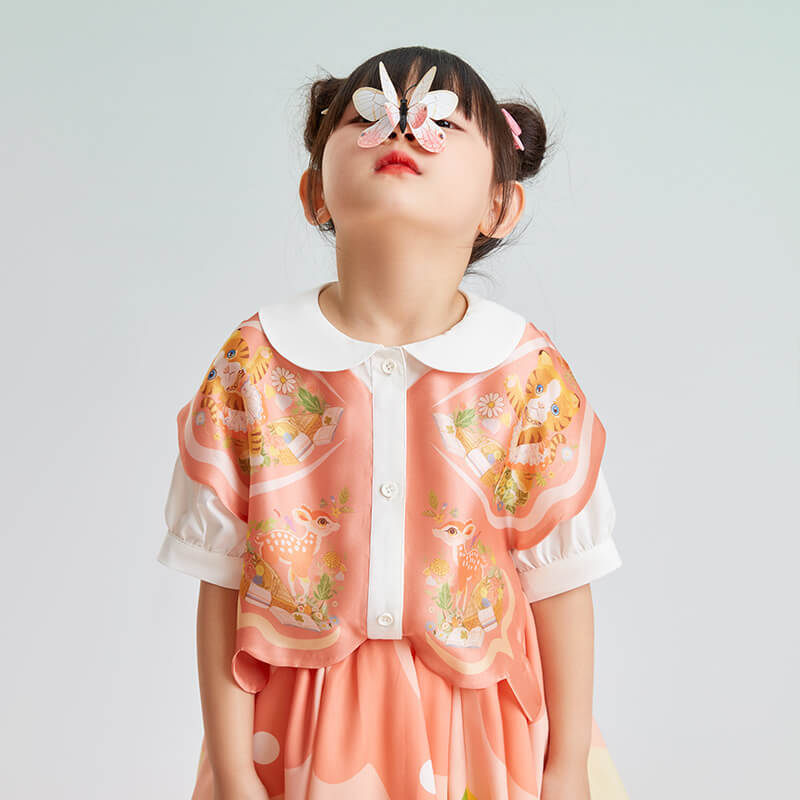 Butterfly Puritan Collar Shirt-3 -  NianYi, Chinese Traditional Clothing for Kids