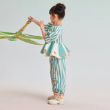 U Collar Puff Sleeve Tee and Pants-5 -  NianYi, Chinese Traditional Clothing for Kids