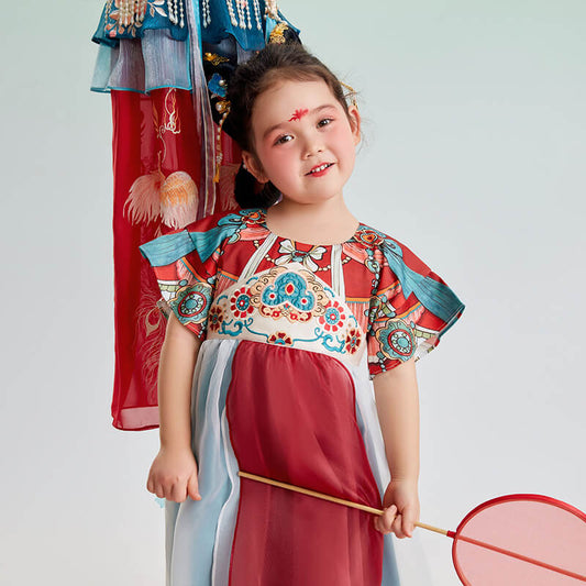 U Collar Layered Mesh Hanfu Dress-2 -  NianYi, Chinese Traditional Clothing for Kids