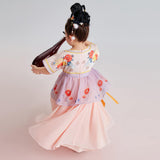 Short Sleeves Belted Ruffle Trim Hanfu Dress-4 -  NianYi, Chinese Traditional Clothing for Kids