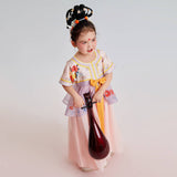 Short Sleeves Belted Ruffle Trim Hanfu Dress-5 -  NianYi, Chinese Traditional Clothing for Kids