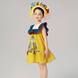 Bird and Flower Painting Ruffle Sleeve Smock Dress-4 -  NianYi, Chinese Traditional Clothing for Kids