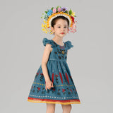 Garden in Bloom Ruffle Sleeves Dress-10-color-Late Wave Blue -  NianYi, Chinese Traditional Clothing for Kids