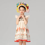 Garden in Bloom Ruffle Sleeves Dress-5-color-White Marble -  NianYi, Chinese Traditional Clothing for Kids
