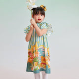 Kitten Graphic Ruffle Trim Dress-5 -  NianYi, Chinese Traditional Clothing for Kids