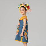 Floral Flap Collar Rabbit Graphic Dress-12 -  NianYi, Chinese Traditional Clothing for Kids