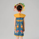 Floral Flap Collar Rabbit Graphic Dress-9 -  NianYi, Chinese Traditional Clothing for Kids