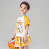 Animal Friends Colorblock Raglan Tee-2-color-Kwai Fan Yellow -  NianYi, Chinese Traditional Clothing for Kids