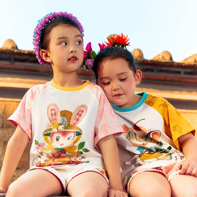 Animal Friends Colorblock Raglan Tee-7-color-Litmus Pink -  NianYi, Chinese Traditional Clothing for Kids
