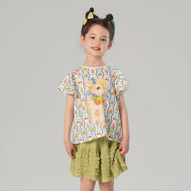 Camping Bunny Ruffle Trim Tee-4 -  NianYi, Chinese Traditional Clothing for Kids