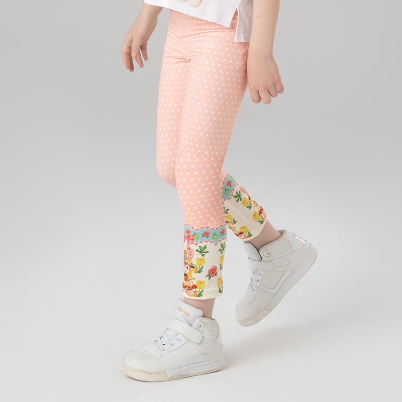 Animal Friends Graphic Stripe Leggings-2-color-Persian Silk Pink -  NianYi, Chinese Traditional Clothing for Kids