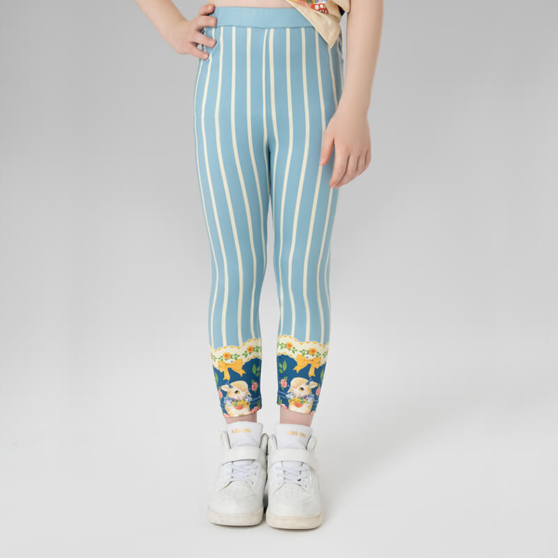 Animal Friends Graphic Stripe Leggings-3-color-Lupin Blue -  NianYi, Chinese Traditional Clothing for Kids