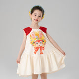 Camping Bunny Ruffle Hem Dress-1-color-White Marble -  NianYi, Chinese Traditional Clothing for Kids