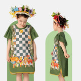 Animal Friends Ruffle Trim Checkered Qipao Dress-2 -  NianYi, Chinese Traditional Clothing for Kids