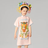 Mandarin Collar Kitten Graphic Qipao Dress-4 -  NianYi, Chinese Traditional Clothing for Kids