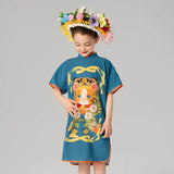 Mandarin Collar Kitten Graphic Qipao Dress-6 -  NianYi, Chinese Traditional Clothing for Kids