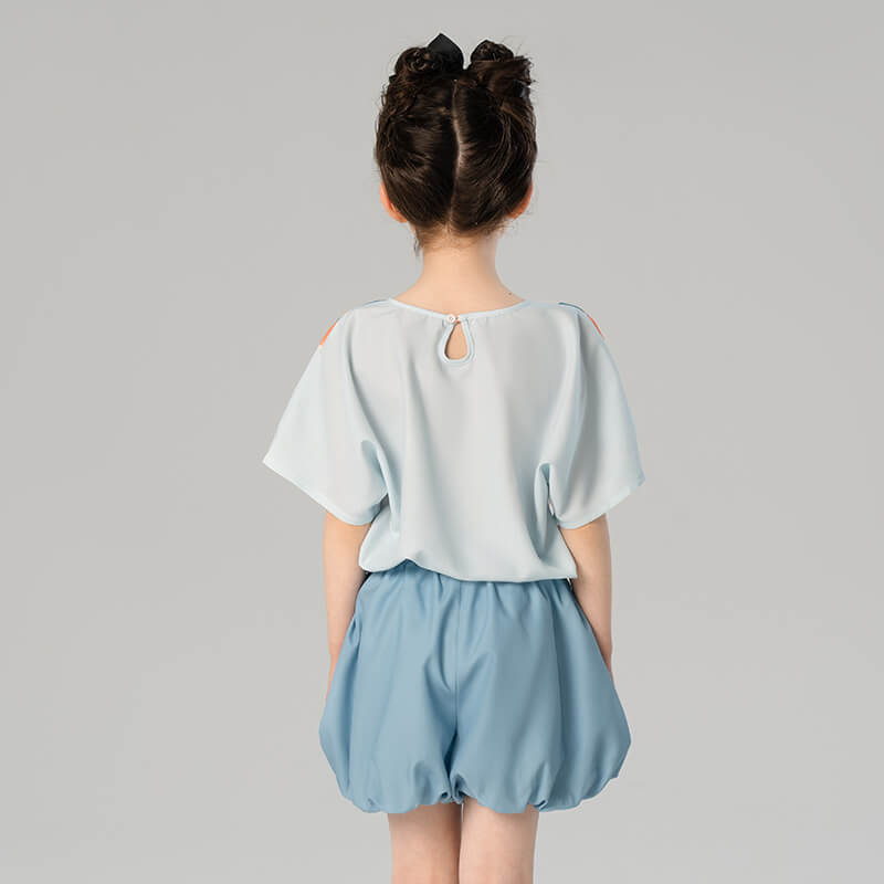 Animal Friends Bow Graphic Tee and Puff Hem Shorts-3 -  NianYi, Chinese Traditional Clothing for Kids