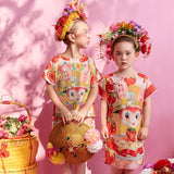 Lovely Animal Friends Graphic Qipao Dress-9 -  NianYi, Chinese Traditional Clothing for Kids