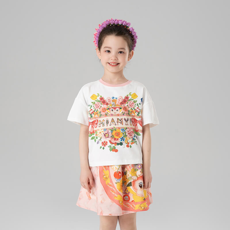 Garden in Bloom Floral Graphic Tee-1-color-First Peach Pink -  NianYi, Chinese Traditional Clothing for Kids