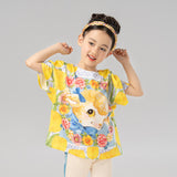 Flowers and Animal Friends Graphic Tee-10 -  NianYi, Chinese Traditional Clothing for Kids
