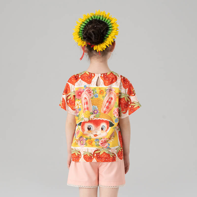 Flowers and Animal Friends Graphic Tee-5 -  NianYi, Chinese Traditional Clothing for Kids