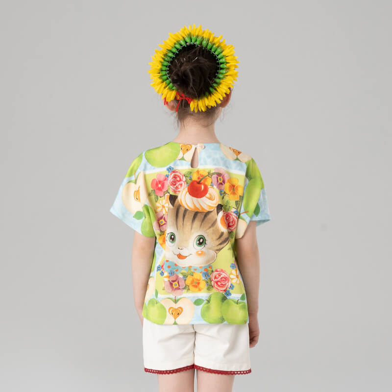Flowers and Animal Friends Graphic Tee-6 -  NianYi, Chinese Traditional Clothing for Kids