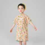 Animal Friends Multi Graphic Qipao Dress-2 -  NianYi, Chinese Traditional Clothing for Kids