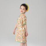 Animal Friends Multi Graphic Qipao Dress-5 -  NianYi, Chinese Traditional Clothing for Kids
