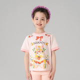 Animal Friends Ringer Tee-1-color-Pale Crimson -  NianYi, Chinese Traditional Clothing for Kids