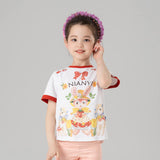 Animal Friends Ringer Tee-10-color-White Marble -  NianYi, Chinese Traditional Clothing for Kids