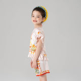 Animal Friends Graphic Ruffle Trim Square Tee and Shorts-3 -  NianYi, Chinese Traditional Clothing for Kids