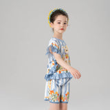 Animal Friends Graphic Ruffle Trim Square Tee and Shorts-7 -  NianYi, Chinese Traditional Clothing for Kids
