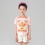 Animal Friends Puff Sleeve Tee-2-color-Pale Ivy Pink -  NianYi, Chinese Traditional Clothing for Kids