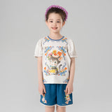 Animal Friends Puff Sleeve Tee-4-color-Gorgon Grey -  NianYi, Chinese Traditional Clothing for Kids