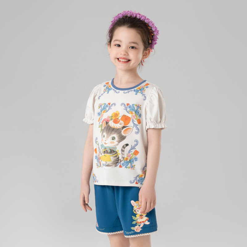 Animal Friends Puff Sleeve Tee-5 -  NianYi, Chinese Traditional Clothing for Kids