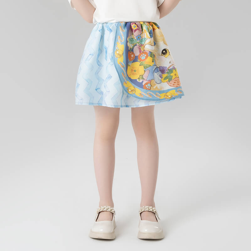 Animal Friends Statement Graphic Pleated Skirt -3 -  NianYi, Chinese Traditional Clothing for Kids