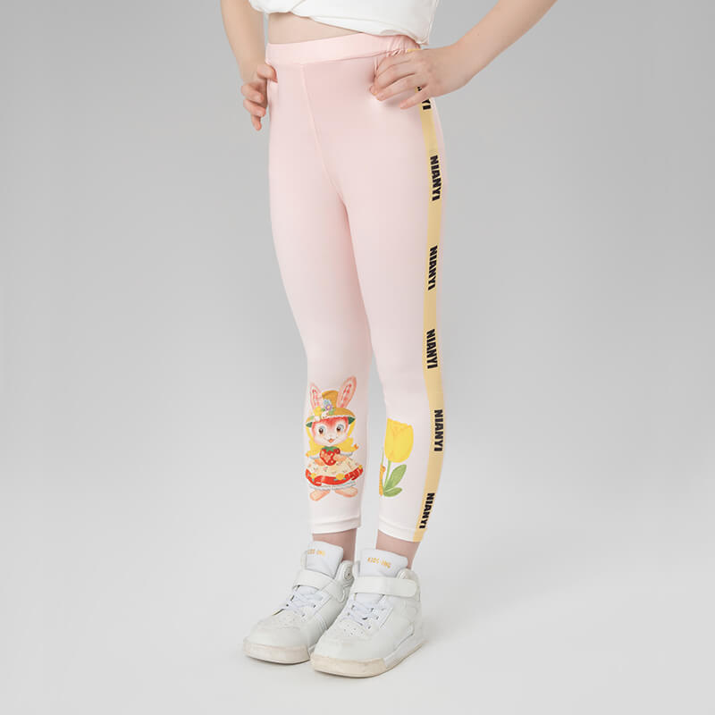 Animal Friends Graphic Elastic Leggings-2-color-Persian Silk Pink -  NianYi, Chinese Traditional Clothing for Kids