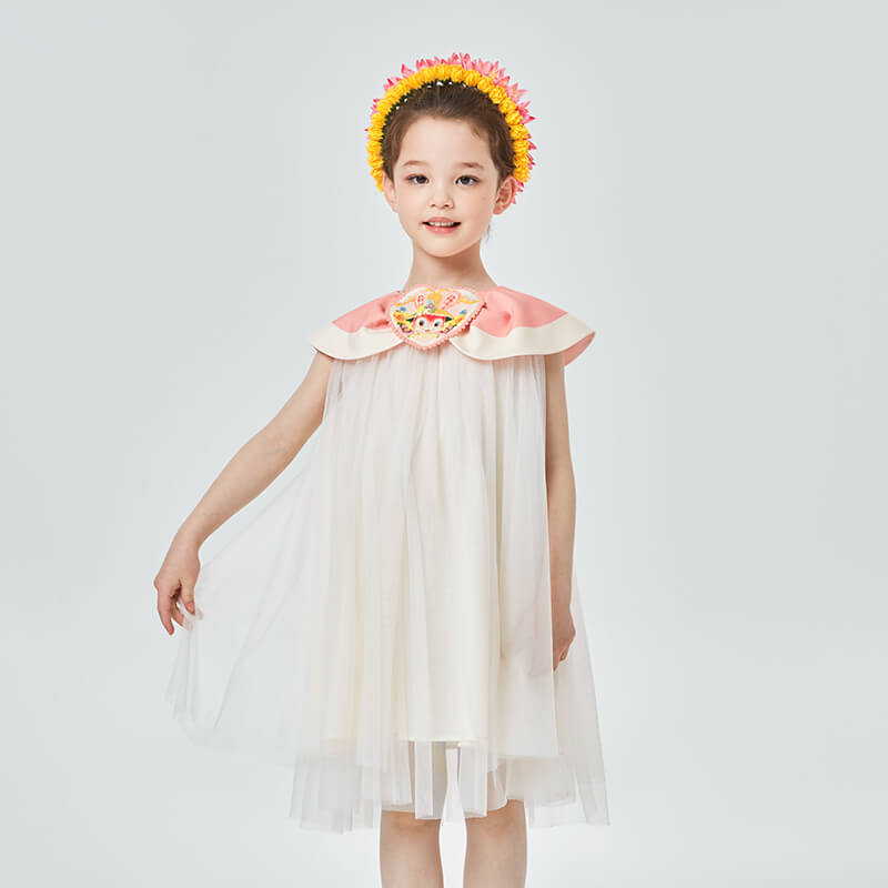 Statement Collar Layered Mesh Dress-1-color-Neolamarckia Pink -  NianYi, Chinese Traditional Clothing for Kids