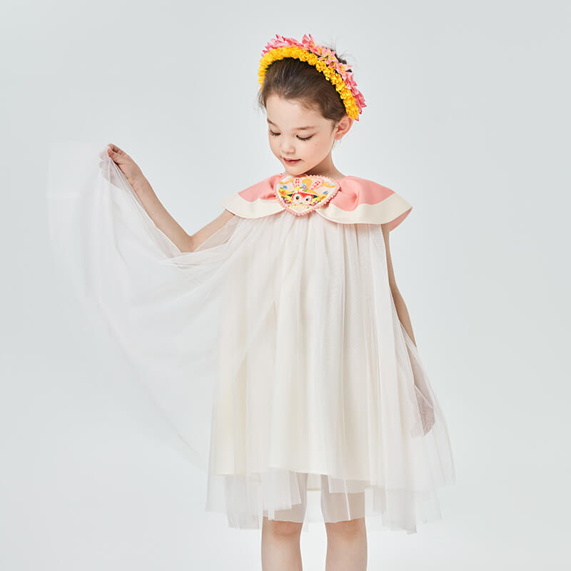 Statement Collar Layered Mesh Dress-5 -  NianYi, Chinese Traditional Clothing for Kids