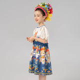 Animal Friends Graphic Puff Sleeves Ruffle Trim Dress-3 -  NianYi, Chinese Traditional Clothing for Kids