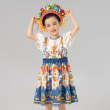 Animal Friends Graphic Puff Sleeves Ruffle Trim Dress-5 -  NianYi, Chinese Traditional Clothing for Kids