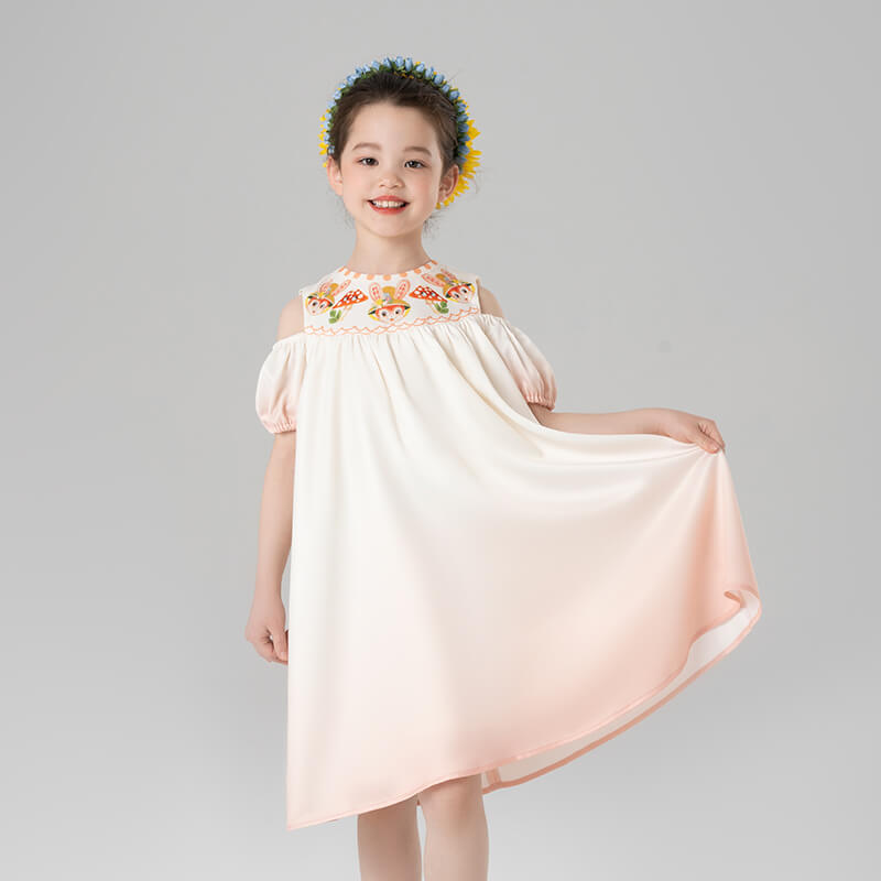 Animal Friends Cut Out Shoulder Gradient Dress-2-color-Pale Crimson -  NianYi, Chinese Traditional Clothing for Kids