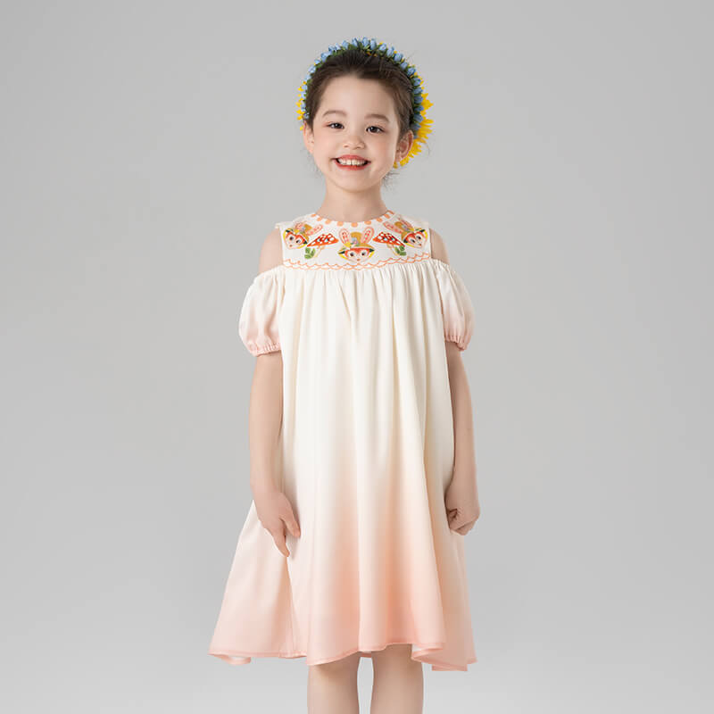 Animal Friends Cut Out Shoulder Gradient Dress-6 -  NianYi, Chinese Traditional Clothing for Kids