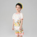 Animal Friends Graphic Puff Sleeves Top and Shorts-2-color-White Marble -  NianYi, Chinese Traditional Clothing for Kids